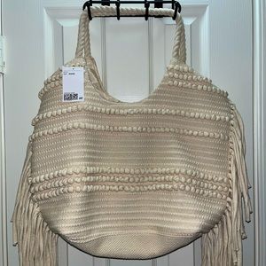 H&M Fringed Shopper Tote Bag in Natural White